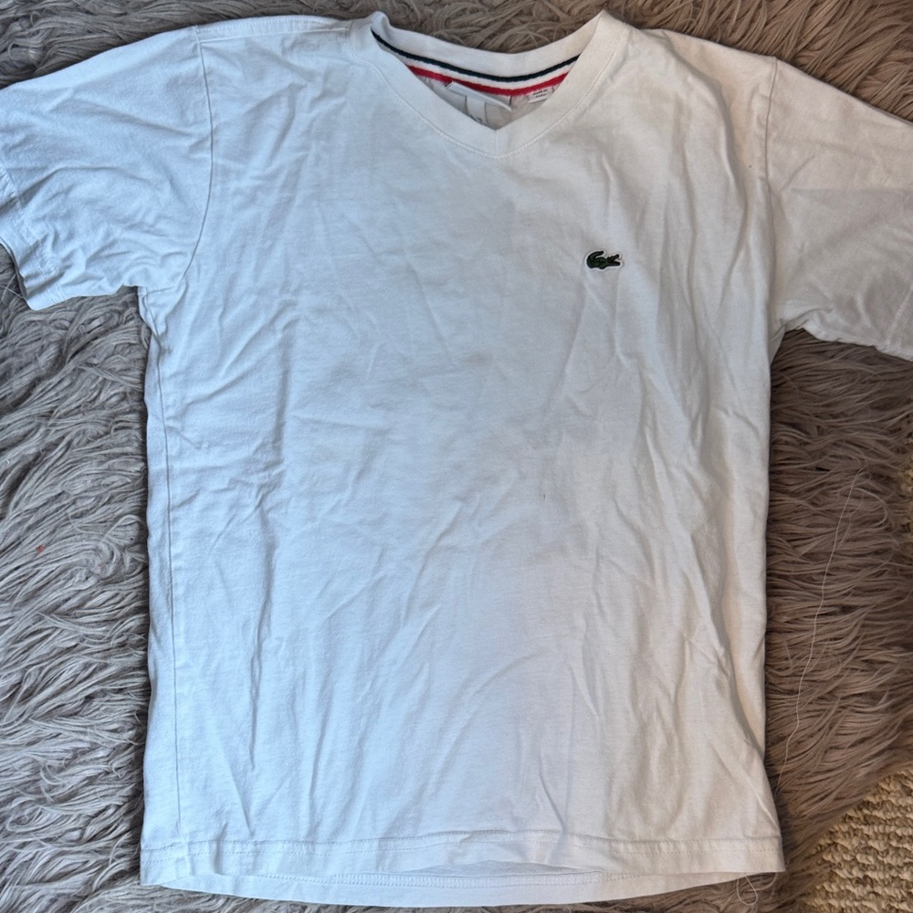 Lacoste White V-Neck T-Shirt with Logo